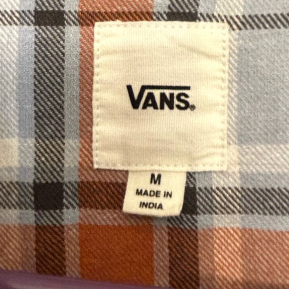 Vans Cropped Button Up Flannel, Size Med Blue/Grey - Picture 2 of 5